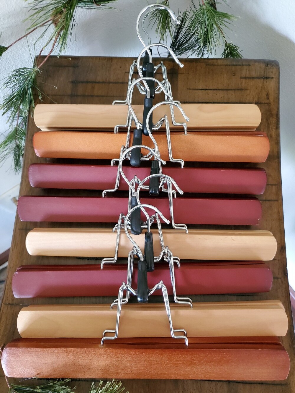 Wooden Pant Clamp Hangers Natural Cherry Walnut Lot of 8